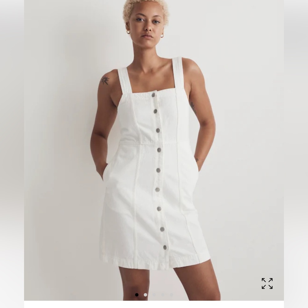 Madewell Denim Square-Neck Sleeveless Mini Dress in Tile White size 2